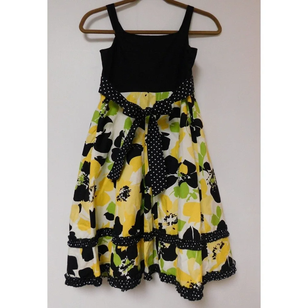 Justice Sleeveless Dress Girls Size 14 Yellow and‎ Black flowers Belted